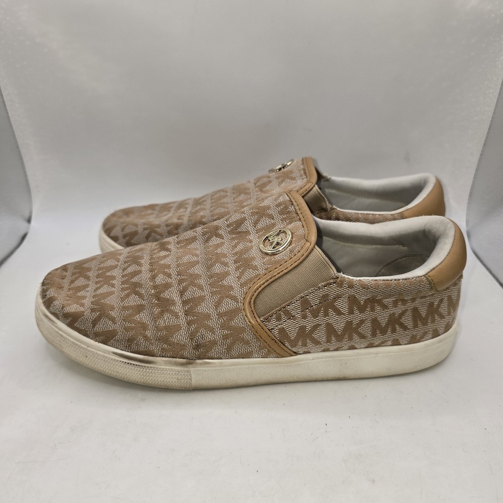 Michael Kors Nellie Women's US 5 Tan MK Monogram Slip On Comfort Sneakers Flats